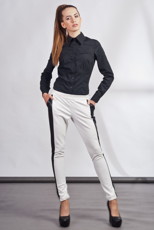 Slim pants with leather stripe Sd102 Lanti