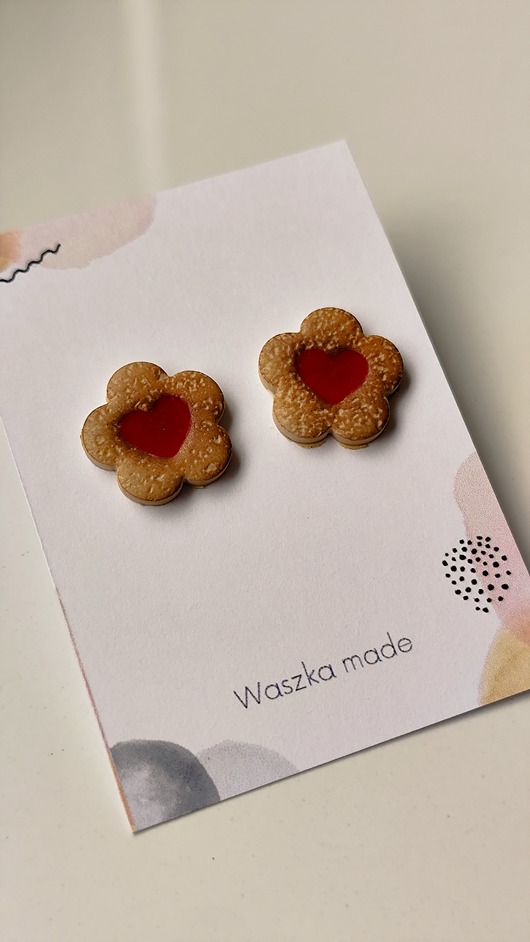 kolczyki z masy plastycznej Kolczyki ciasteczka z dżemem