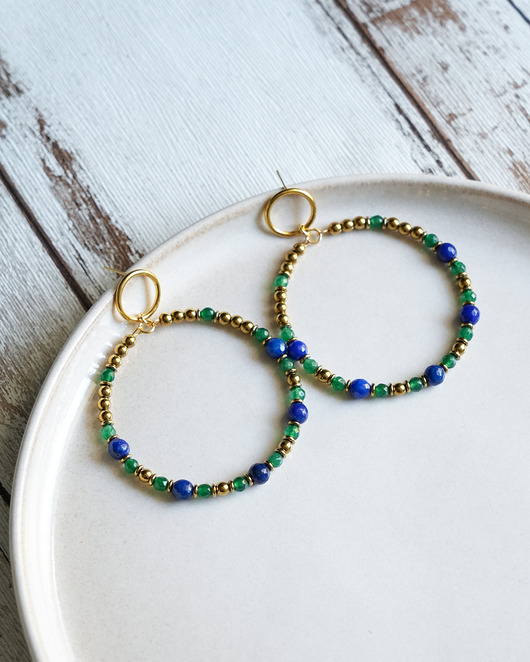 kolczyki z kamieniami Kolorowe kolczyki boho: duże koła z jadeitem
