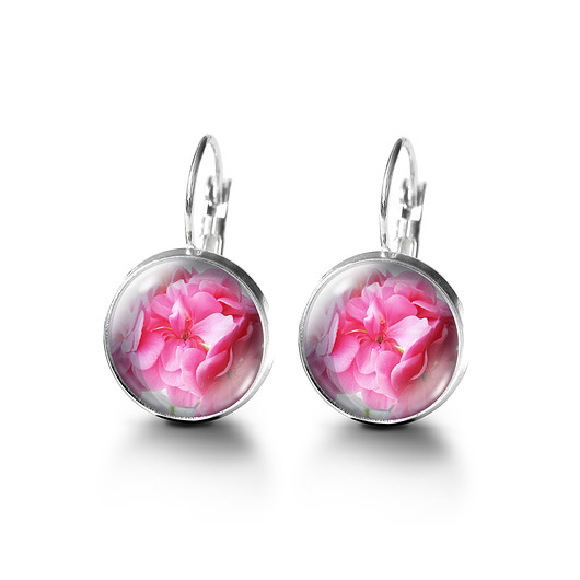 kolczyki szklane Kolczyki - Różowa pelargonia