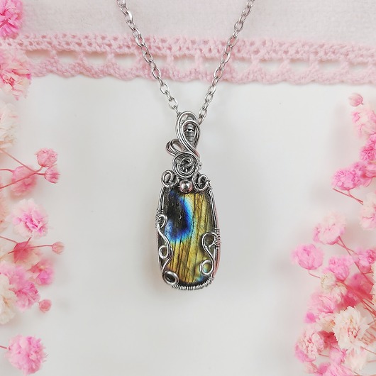 wisiory Naszyjnik Labradoryt stal chirurgiczna wisiorek handmade