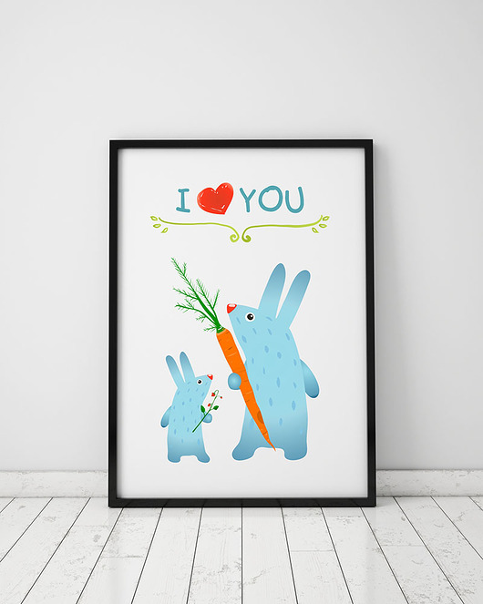 plakat. i love YOU - zające Love Life and Forest