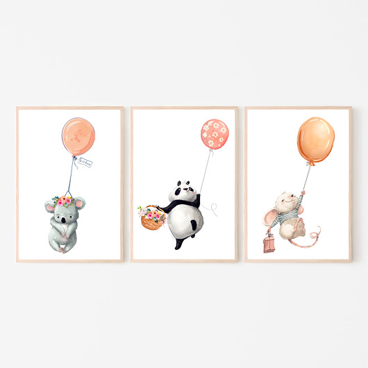 mysz koala panda z balonikami obrazki  3 szt. Dekoracjan