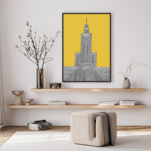 plakaty Pałac Kultury z musztardowym niebem /Warszawa / Grafika