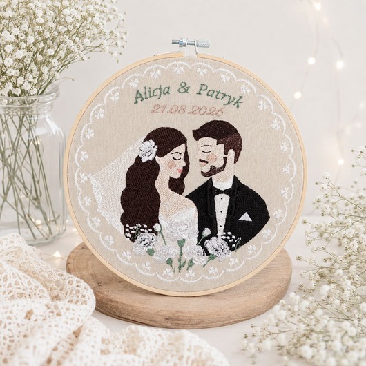 Ślub - inne Personalizowana pamiątka ślubna, haft ślubny/ rocznicowy w tamborku