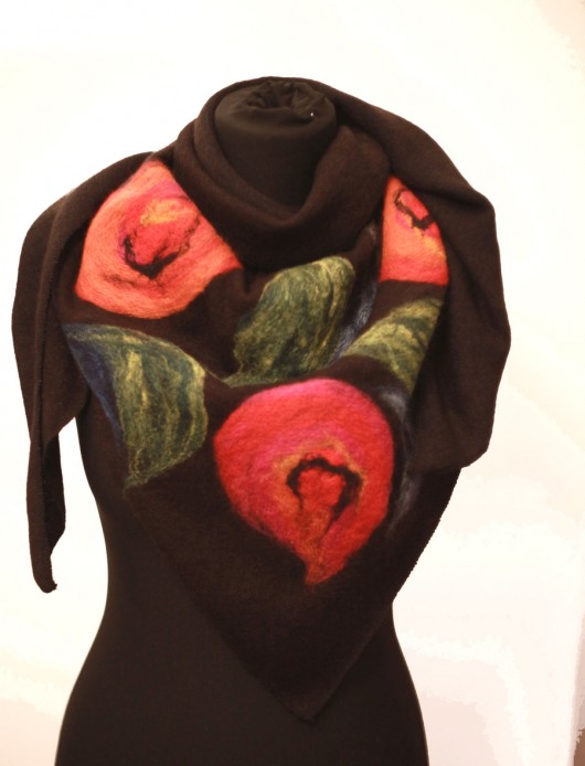 szale damskie chusta filcowana, wełną malowana