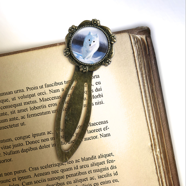 zakładki do książek Zakładka do książki - Biały lis - klips, brąz