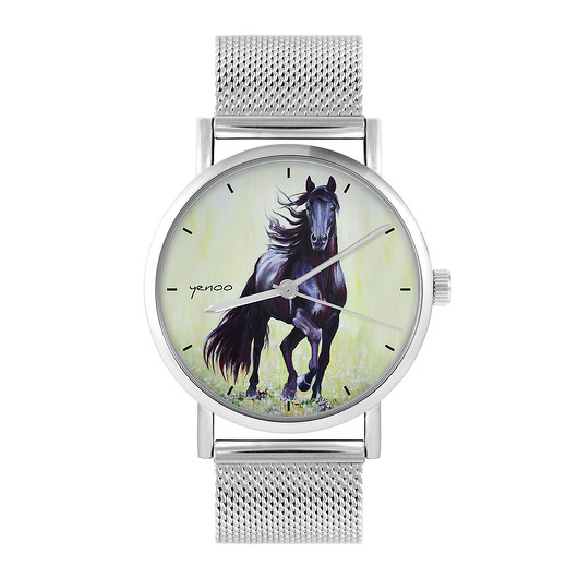 zegarki unisex Zegarek - Czarny koń malowany - bransoleta mesh