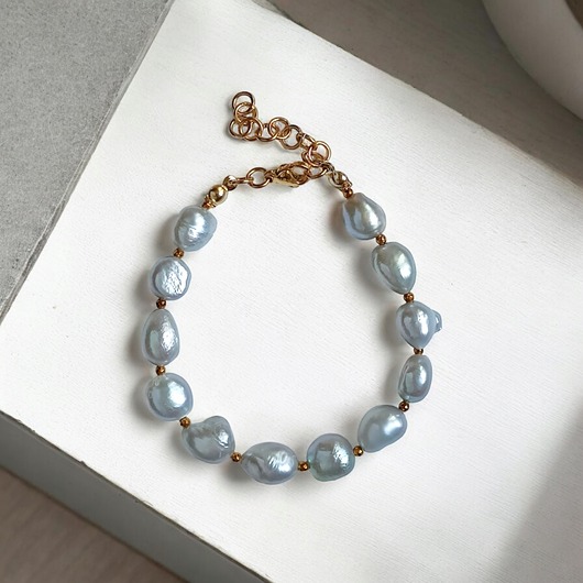 bransoletki z kamieni naturalnych LUX. Srebrne perły - bransoletka - długość regulowana