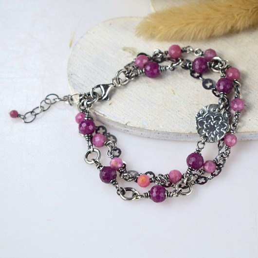 bransoletki z kamieni naturalnych Rubin asymetryczny w srebrze - bransoletka