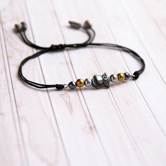 bransoletki z kamieni naturalnych Sowa : hematyt : bransoletka na sznurku