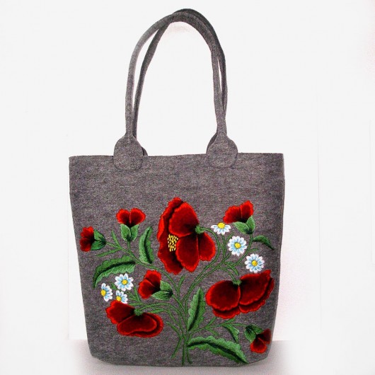 Felt Bag with embroidered Poppies na ludowo