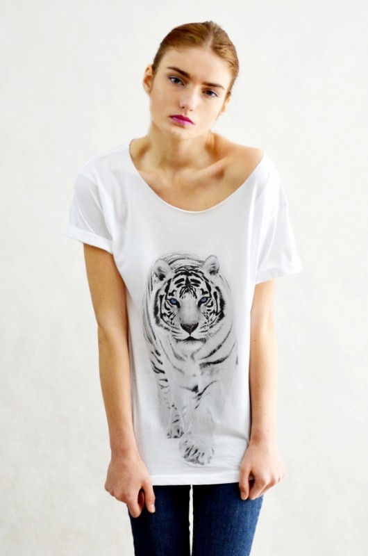 WHITE TIGER - Koszulka Oversize szeroki dekolt T GAU great as You