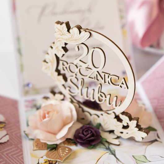 kartki scrapbooking 20 rocznica ślubu, porcelanowe gody, exploding box, kartka 3d