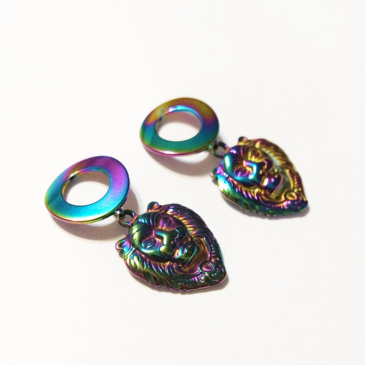 kolczyki - inne Kolekcja Starlight - kolczyki koła, lew - stal