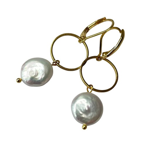 kolczyki pozłacane Perłowe kolczyki ze złoconymi okręgami