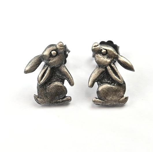 kolczyki srebrne Kolczyki srebrne z zajączkami szare małe