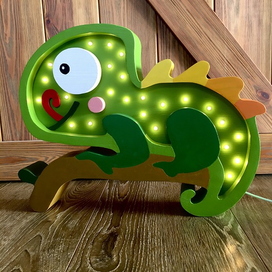 lampy do pokoju dziecka Lampka Drewniana Kameleon Leon