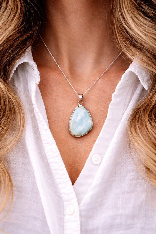 wisiory Naszyjnik z naturalnego larimaru i srebra, Zawieszka z larimaru, Wisiorek