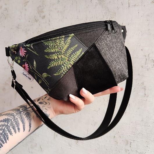 saszetka nerka Nerka XXL zerowaste unikat kwiaty i paproć