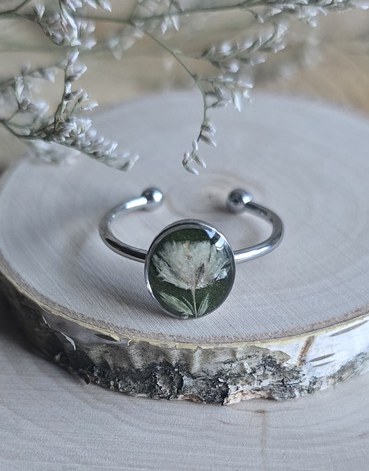 pierścionek z żywicy Wieczny kwiat pierścionek srebrny gipsówka prawdziwy żywica