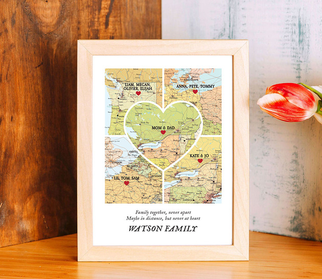 plakaty Plakat Personalizowana mapa rodzina 5 lokalizacji
