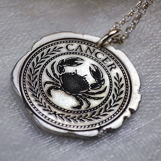 srebrne naszyjniki Znak zodiaku RAK - moneta na szczęście