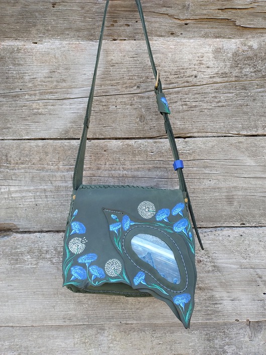 torby na ramię Teczka, listonoszka skórzana, wykonana ręcznie ,,Łąka ''