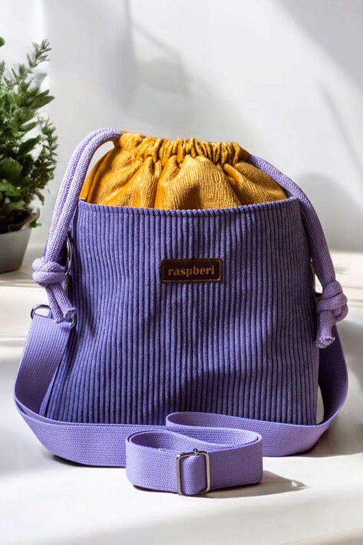 torebki mini Miodowo-fioletowa listonoszka z kominem ze sztruksu