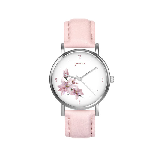 zegarki damskie Zegarek  mały - Lilia - skórzany, pudrowy róż