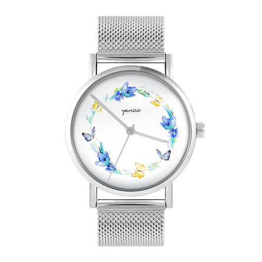 zegarki damskie Zegarek - Wianek, motyle - bransoleta mesh