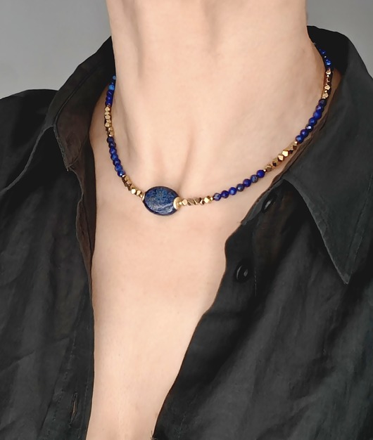 złote naszyjniki Naszyjnik z lapis lazuli złocony
