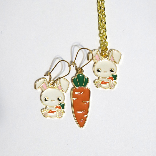 komplet biżuterii Komplet - Królik i marchewka - kolczyki i naszyjnik