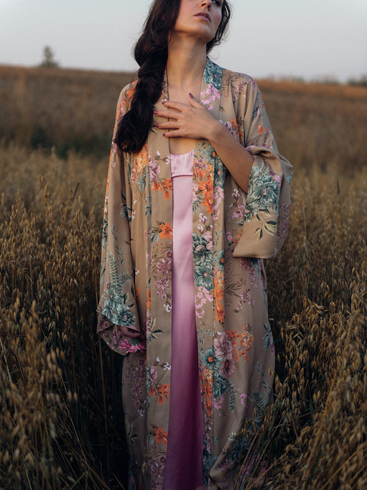 bluzki kimonowe damskie Kimono Bloom Beige LONG