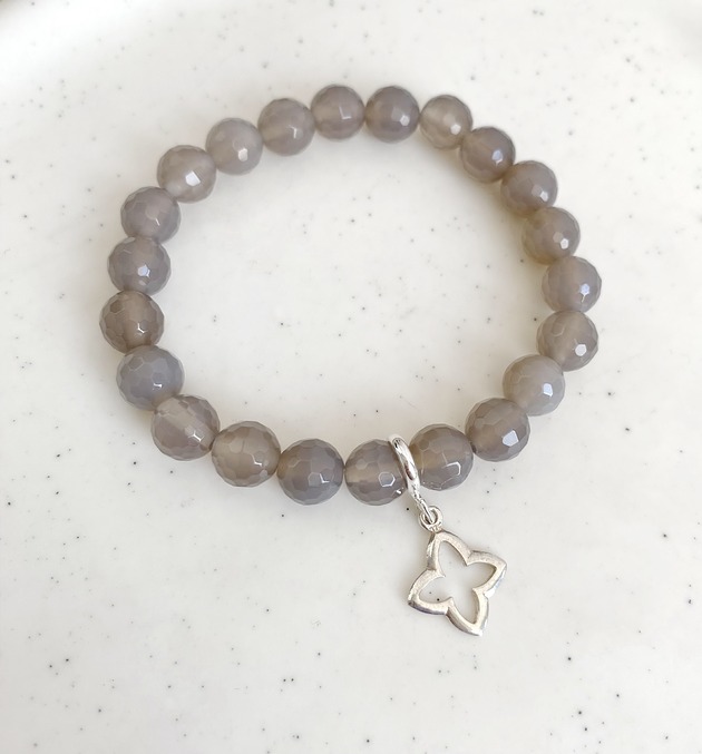 bransoletki z kamieni naturalnych Bransoletka agat zawieszka- srebro 925 pozłacane