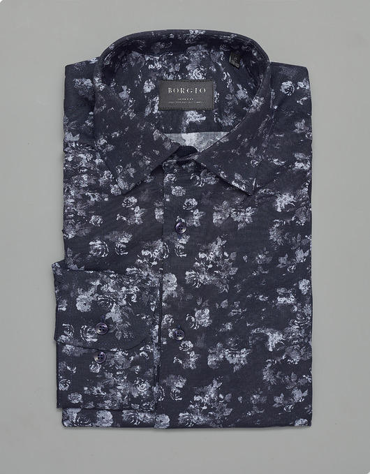 koszule męskie Koszula męska 00293 dł. rękaw granatowy slim fit 164/170 39
