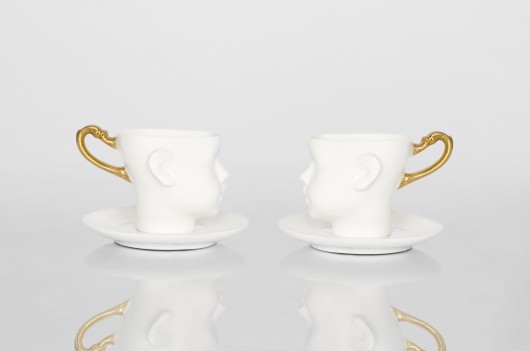 Filiżanki Główki z porcelany zdobione złotem ENDE ceramics
