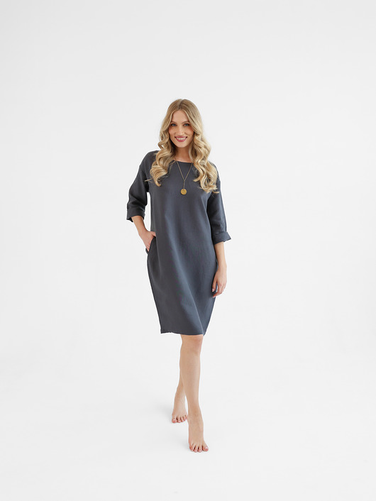 sukienki midi damskie Lniana Sukienka PEONY CHARCOAL