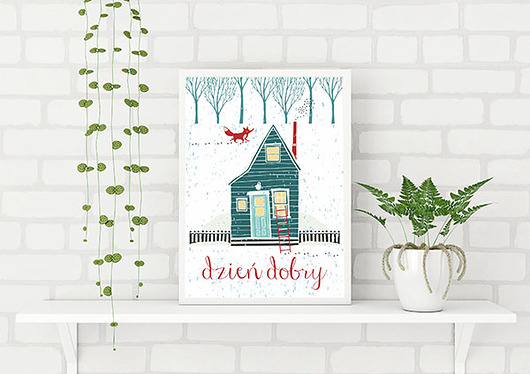 plakat. las, lis i domek na dzień dobry (A3) Love Life and Forest