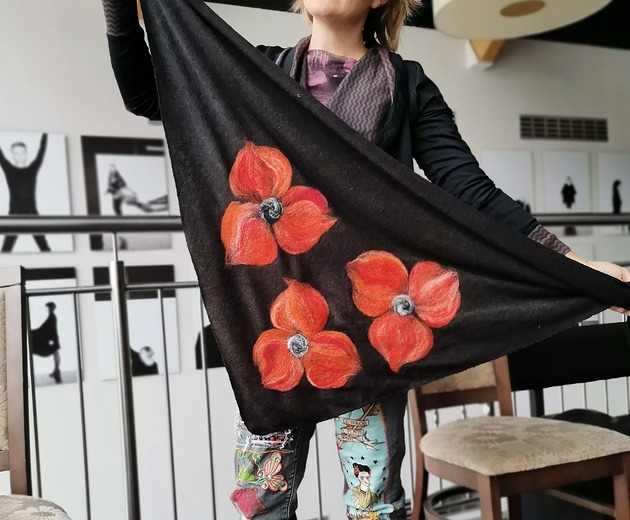 chusta filcowana,wełną malowana ruda klara