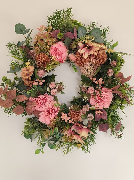 wianki Wianek jesienny ze sztucznych kwiatów, dekoracja drzwi