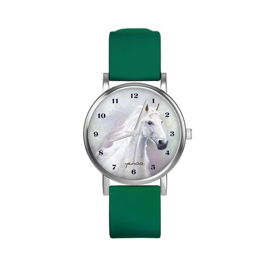 zegarki unisex Zegarek  mały - Biały koń - silikonowy, zielony
