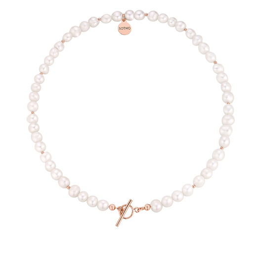 złote naszyjniki Naszyjnik z różowego złota z pereł naturalnych z ozdobnym zapięciem