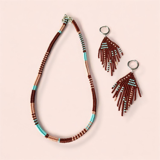 komplet biżuterii Komplet boho naszyjnik i kolczyki / etno biżuteria rękodzieło folk styl