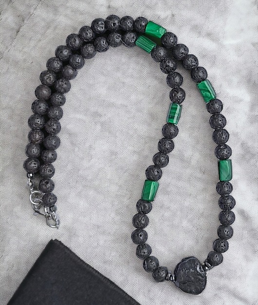 biżuteria męska MALACHIT, lawa, TURMALIN - naszyjnik męski, zapinany