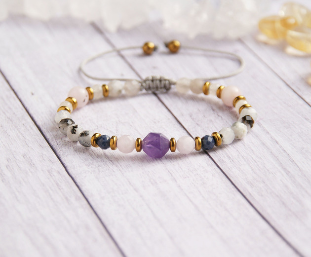 bransoletki z kamieni naturalnych RYBY - PREMIUM zodiac collection - SZAFIR, ametyst