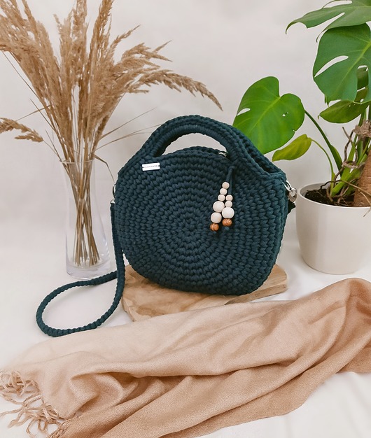 Big Round Crochet Bag - butelkowa Damariz