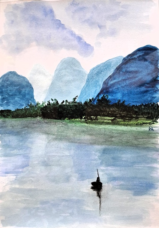 grafiki i ilustracje Obraz krajobraz pejzaż morze jezioro góry plaża akwarele A4 21x30