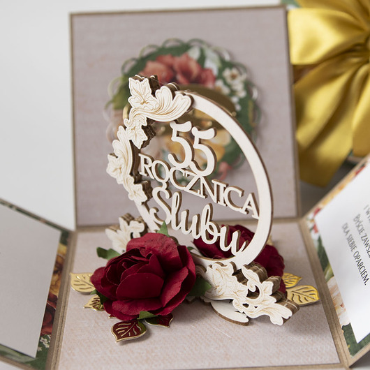 kartki scrapbooking 55 rocznica ślubu, szmaragdowe gody, exploding box, kartka 3d