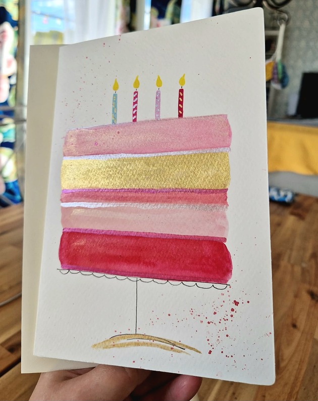 kartki scrapbooking Kartka okolicznościowa malowana na urodziny A5